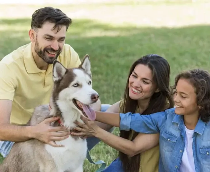 Family with a dog